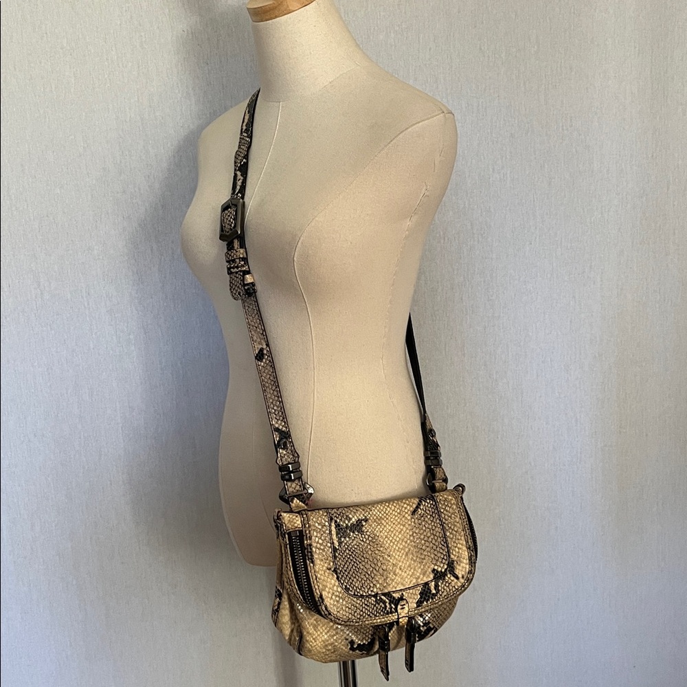 orYANY Snake-Print Crossbody Bag in Tan and Black